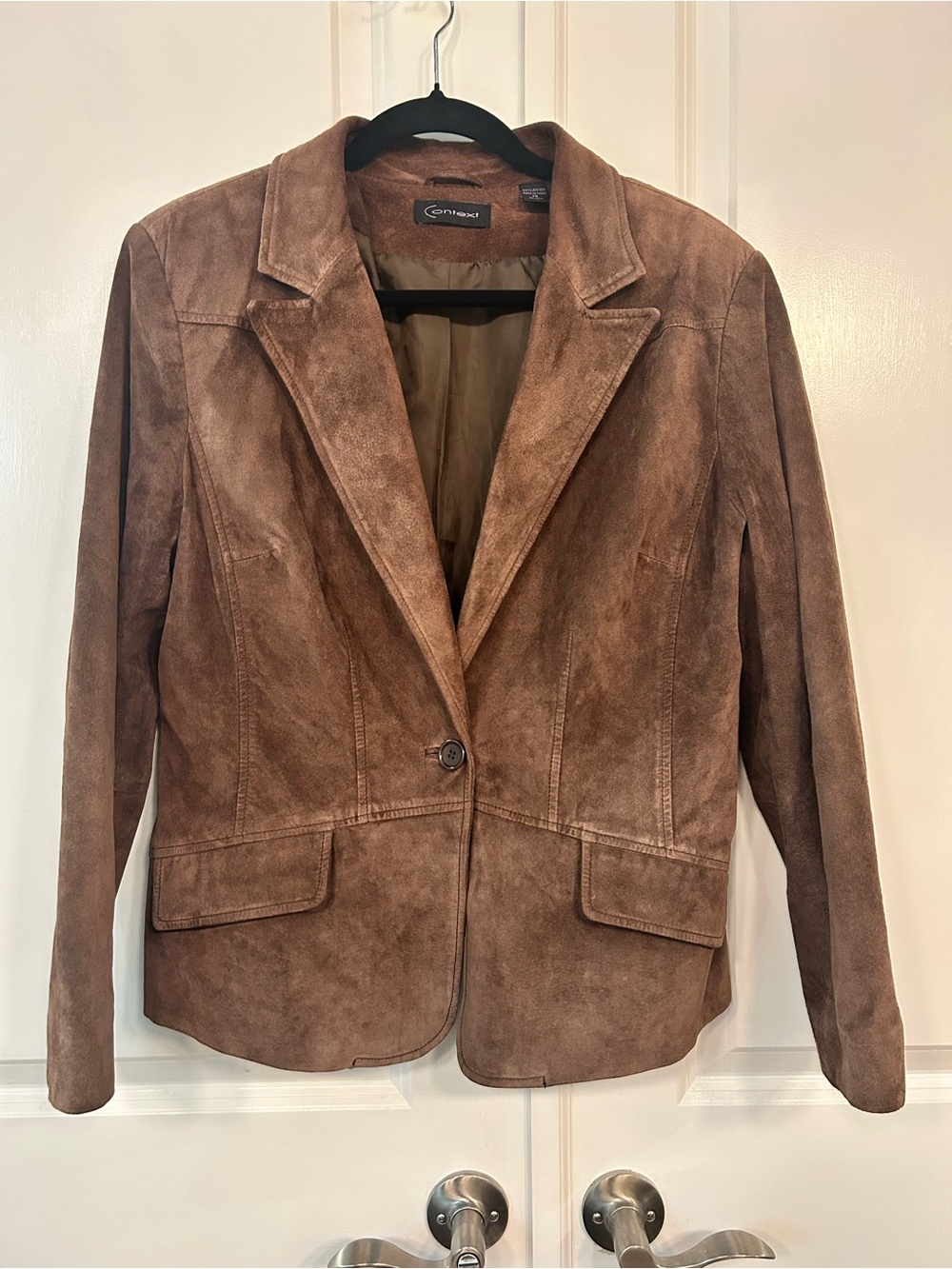 Context Women's Brown 100% Suede Blazer Jacket